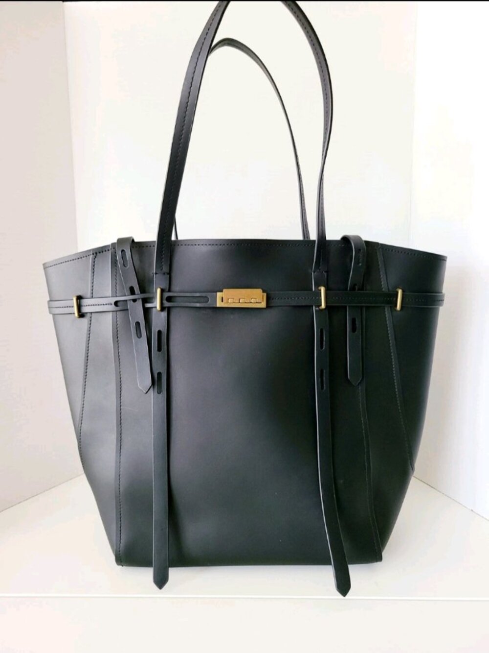Zac Posen Eartha Belted Shopper Tote Black Gold Travel Bag
